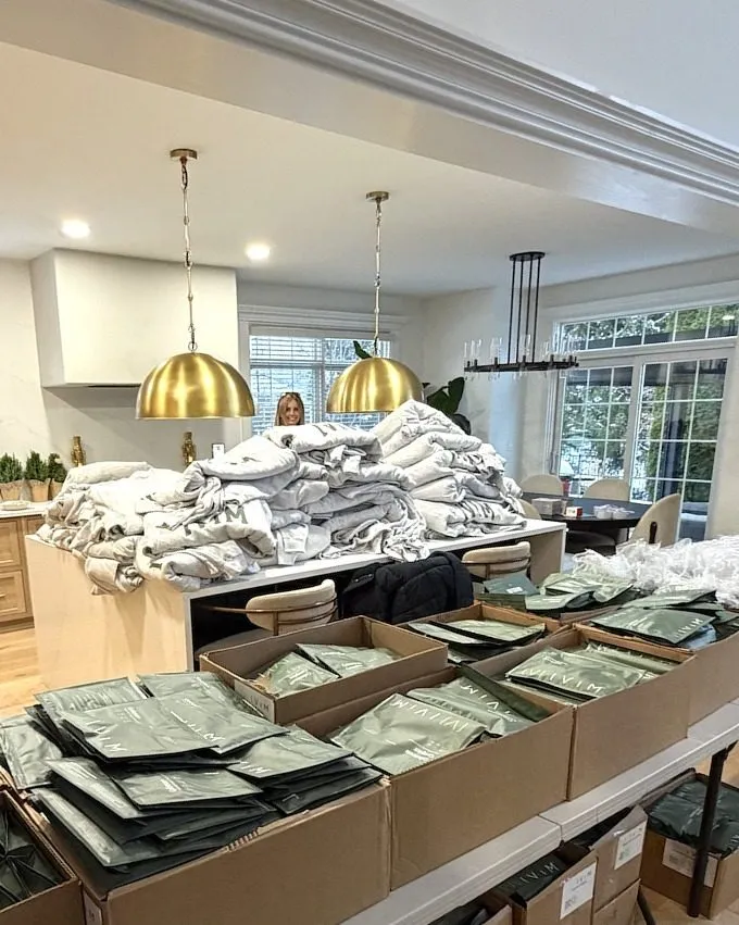 Ivím product pouches packed in boxes across the kitchen